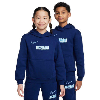 Navy-Orange - Pack Shot - Nike Childrens-Kids Haaland Graphic Print Regular Hoodie