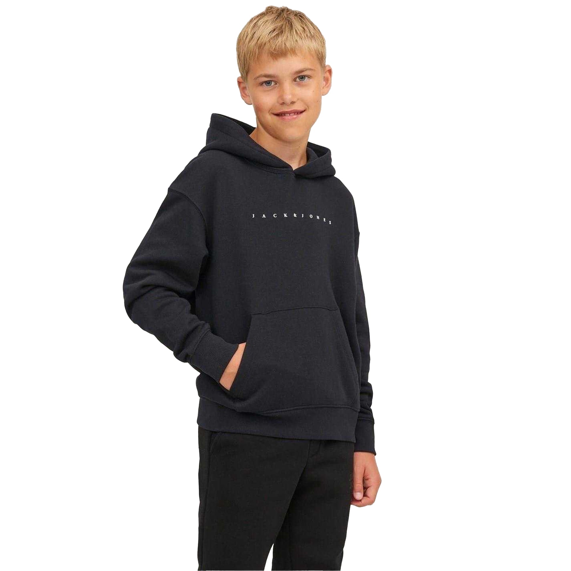 Black - Side - Jack And Jones Boys Fleece Hoodie