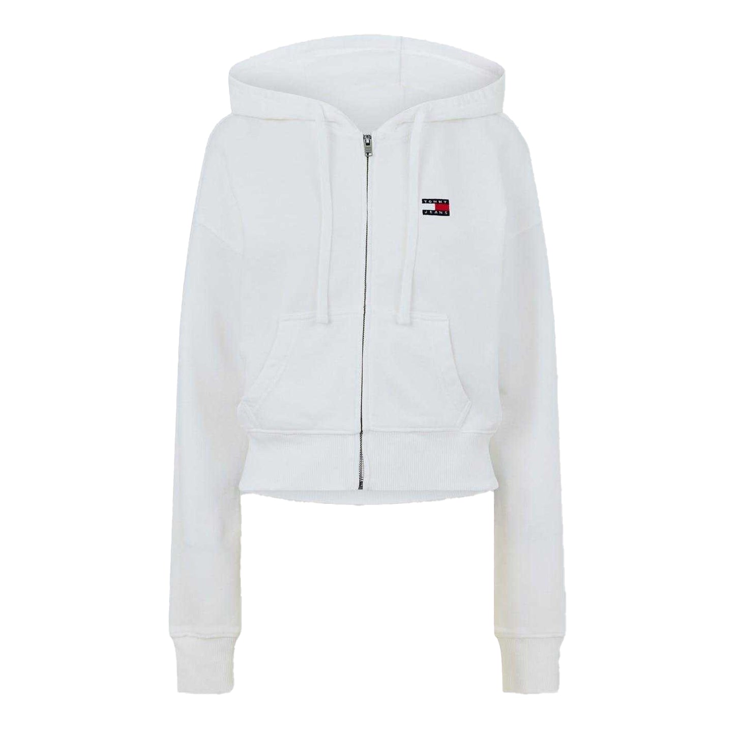 Ecru - Front - Tommy Jeans Womens-Ladies Cropped Regular Full Zip Hoodie
