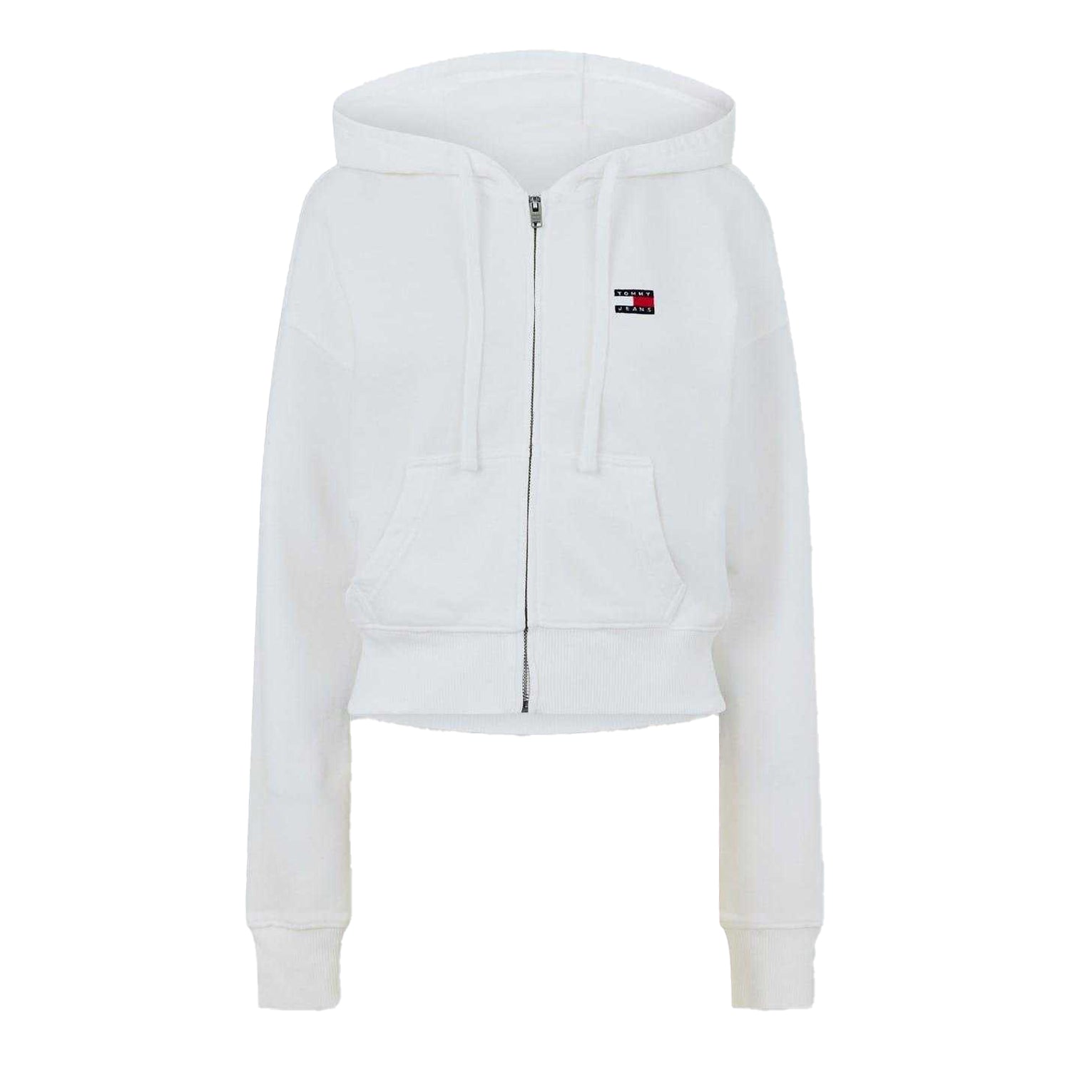 Ecru - Front - Tommy Jeans Womens-Ladies Cropped Regular Full Zip Hoodie