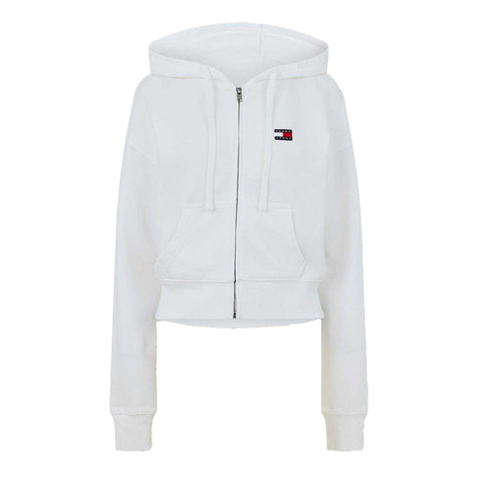 Ecru - Front - Tommy Jeans Womens-Ladies Cropped Regular Full Zip Hoodie