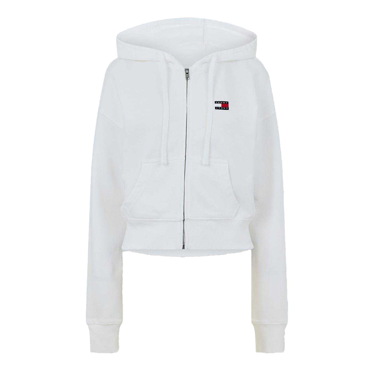 Ecru - Front - Tommy Jeans Womens-Ladies Cropped Regular Full Zip Hoodie