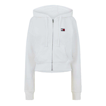 Ecru - Front - Tommy Jeans Womens-Ladies Cropped Regular Full Zip Hoodie