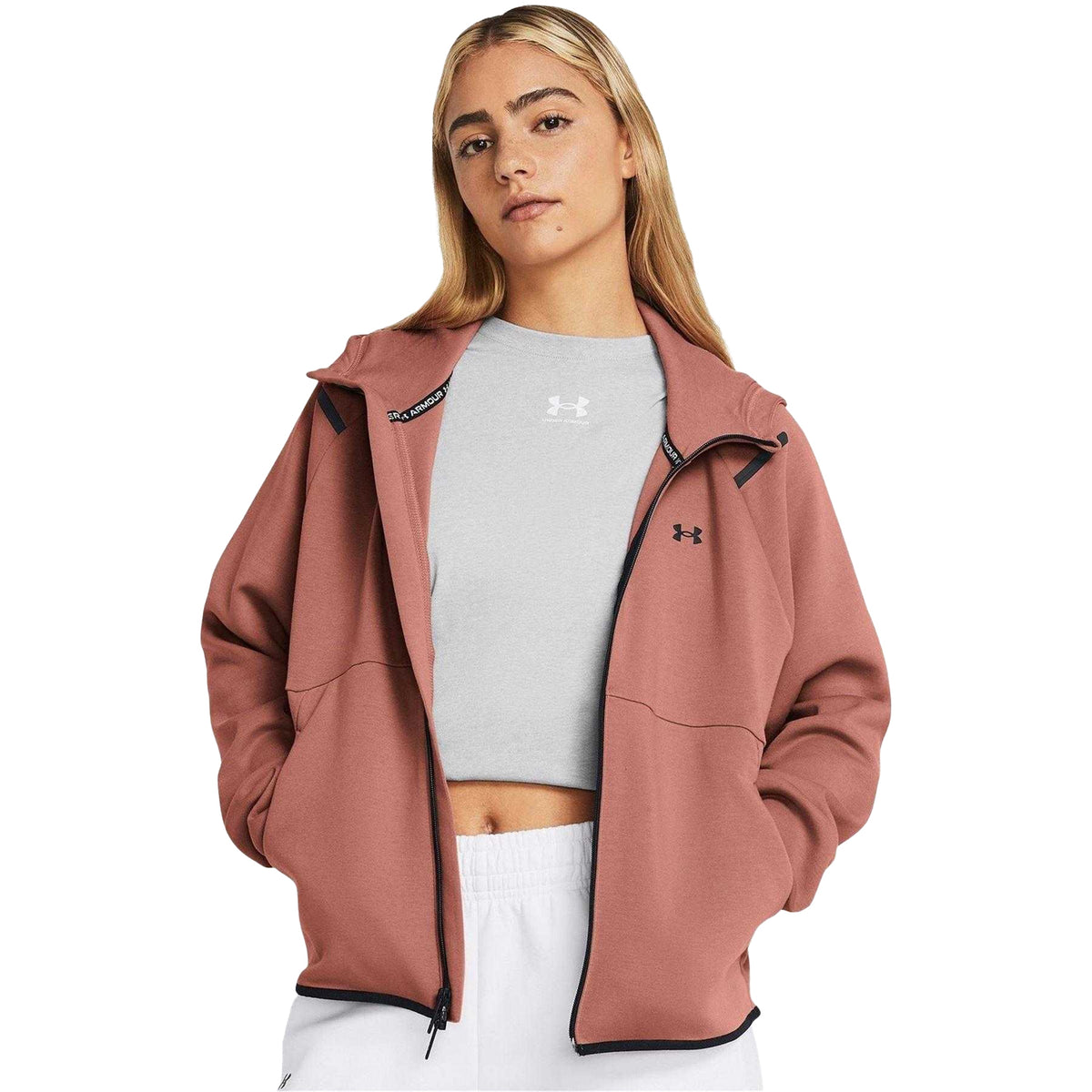 Pink Marl - Front - Under Armour Womens-Ladies Raglan Full Zip Hoodie