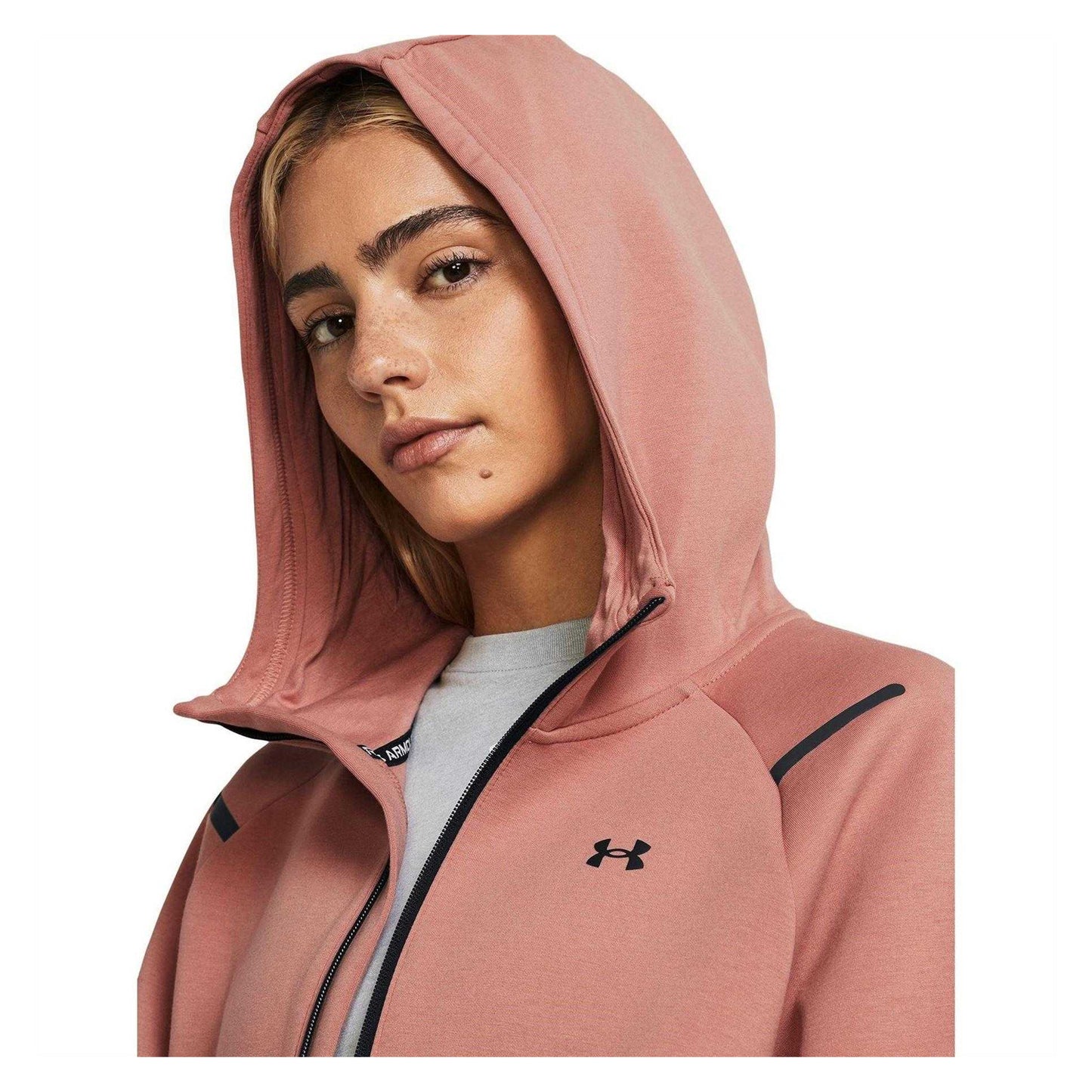 Pink Marl - Side - Under Armour Womens-Ladies Raglan Full Zip Hoodie