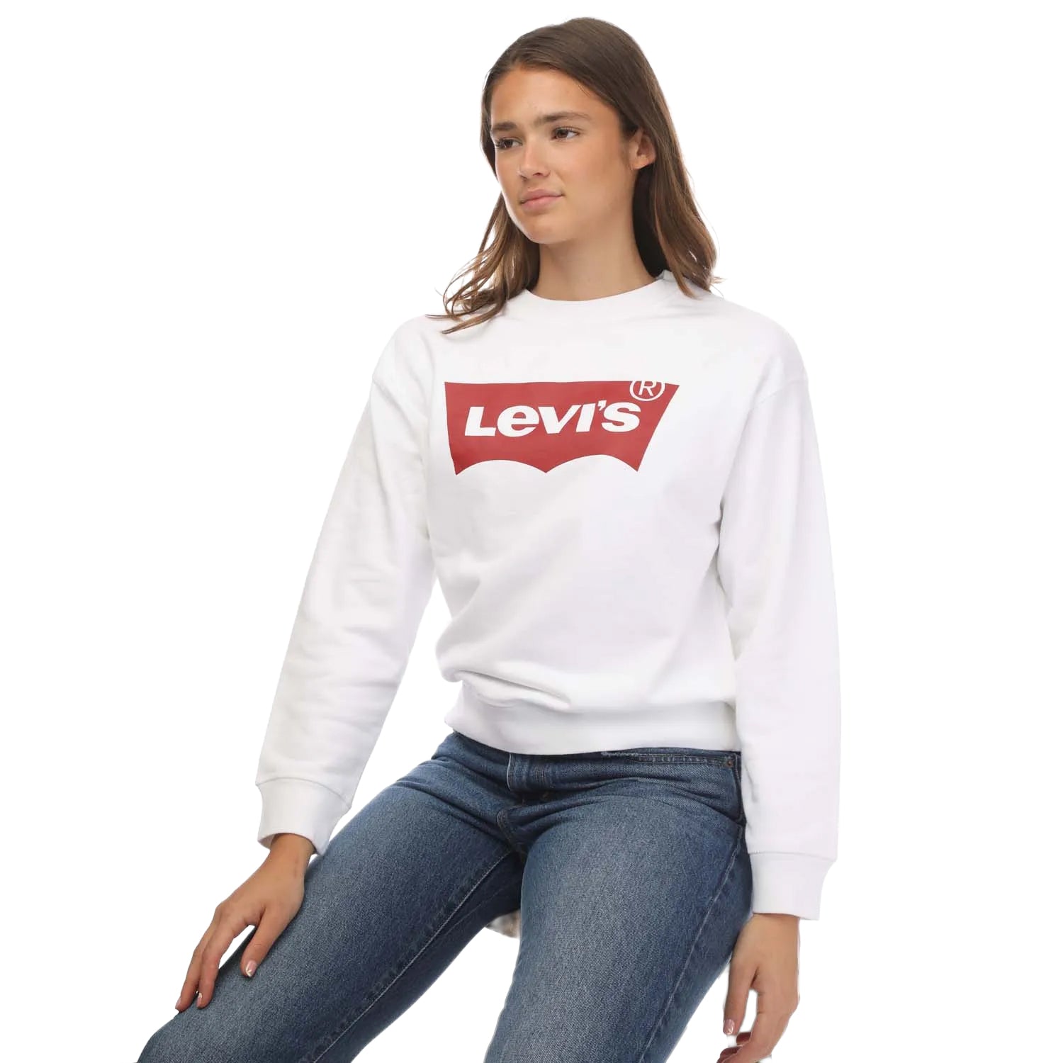 White - Side - Levis Womens-Ladies Graphic Crew Neck Standard Sweatshirt
