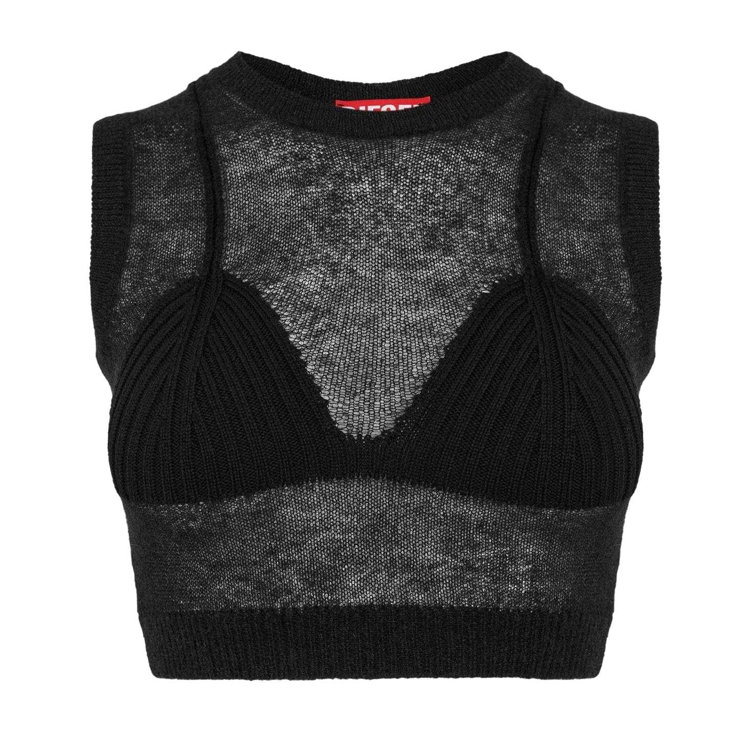 Black - Front - Diesel Womens-Ladies Arstica Knitted Crop Top