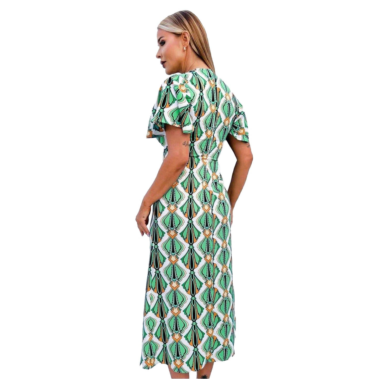 Multicoloured - Back - AX Paris Womens-Ladies Geometric Tie Detail Midi Dress