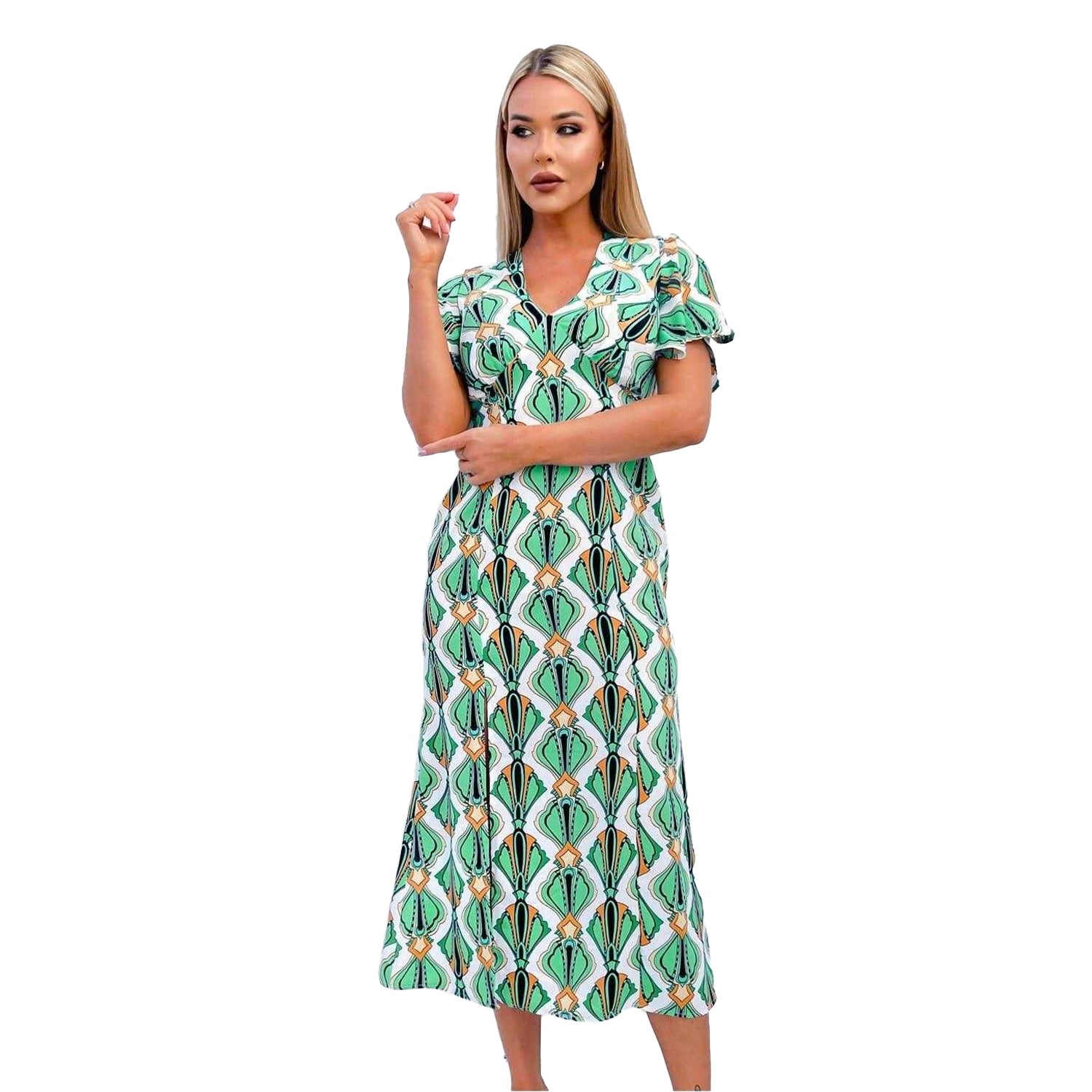 Multicoloured - Front - AX Paris Womens-Ladies Geometric Tie Detail Midi Dress