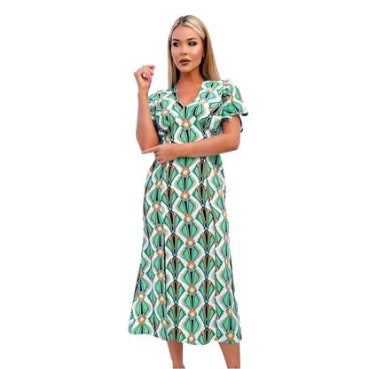 Multicoloured - Front - AX Paris Womens-Ladies Geometric Tie Detail Midi Dress