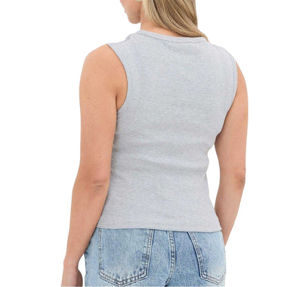 Grey Marl - Back - I Saw It First Womens-Ladies Button Front Fitted Sleeveless Crop Top