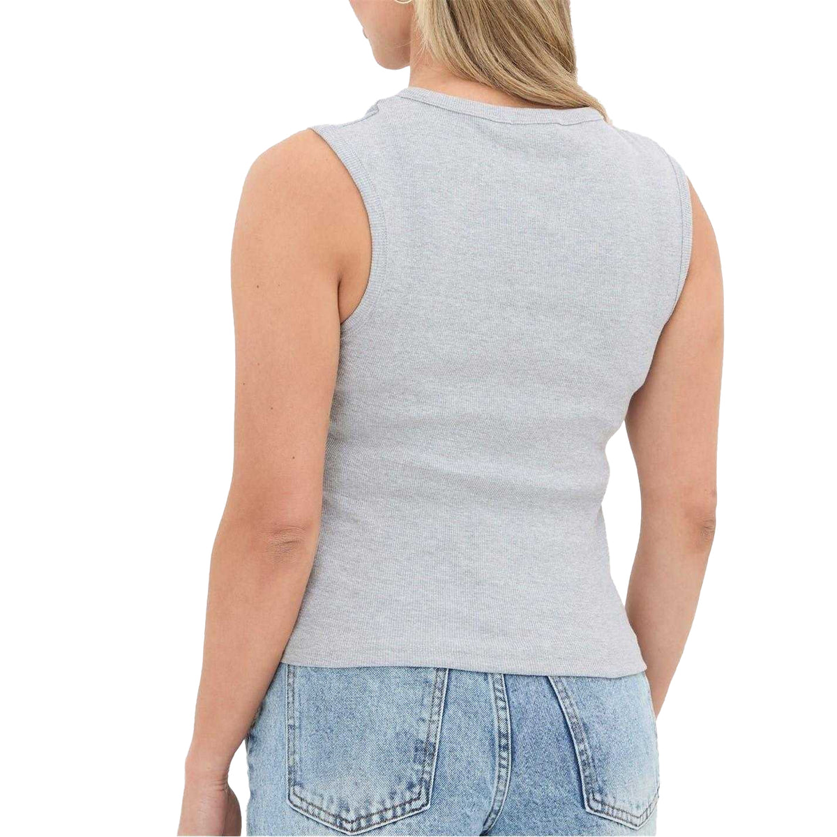 Grey Marl - Back - I Saw It First Womens-Ladies Button Front Fitted Sleeveless Crop Top