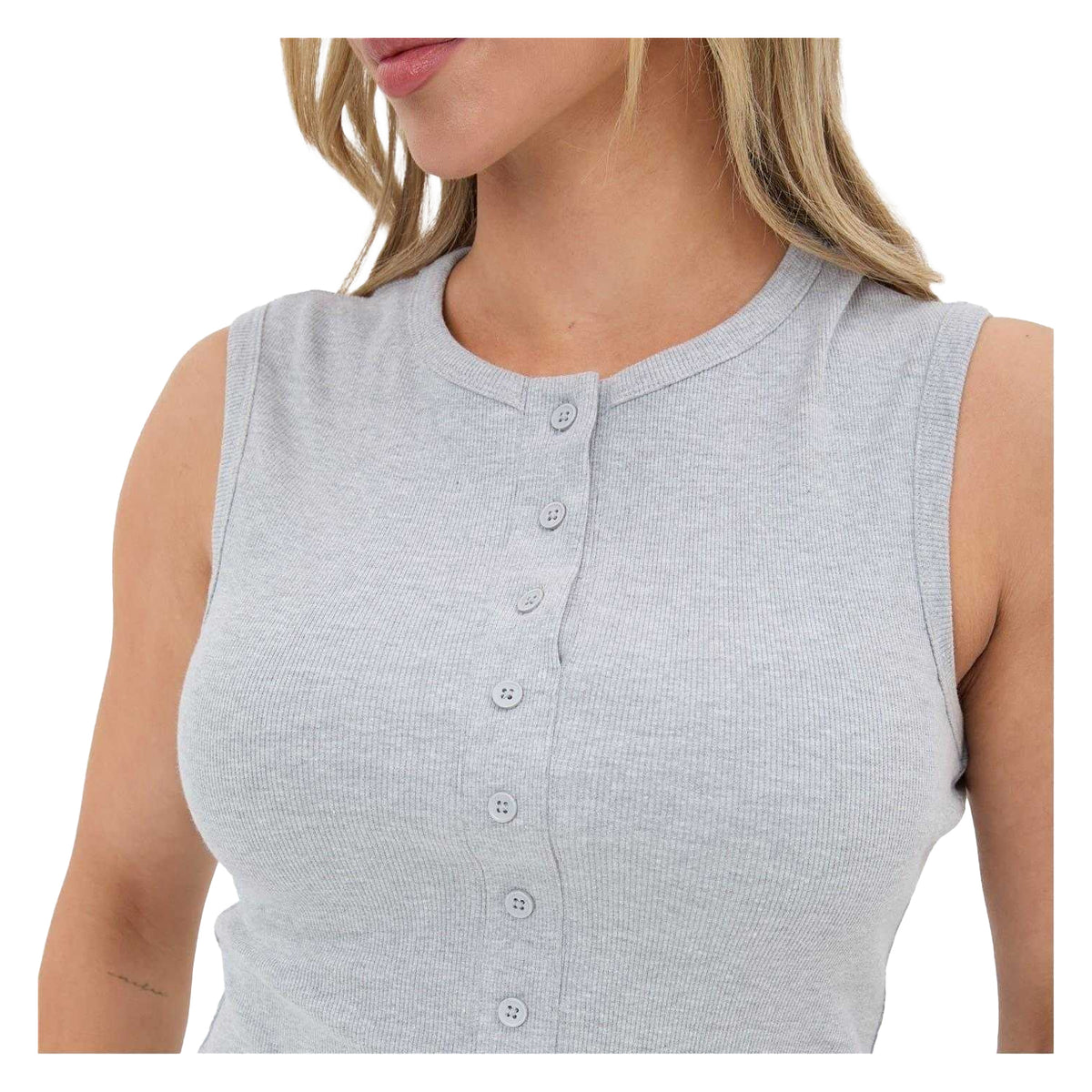 Grey Marl - Side - I Saw It First Womens-Ladies Button Front Fitted Sleeveless Crop Top