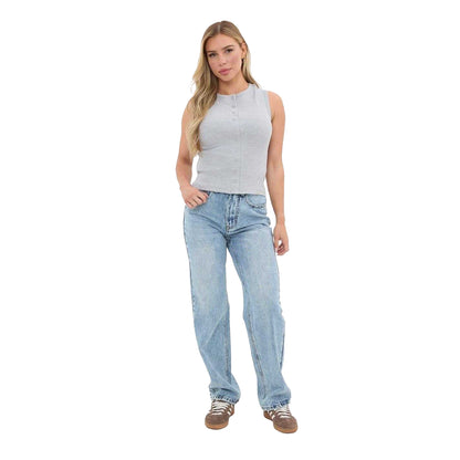 Grey Marl - Lifestyle - I Saw It First Womens-Ladies Button Front Fitted Sleeveless Crop Top