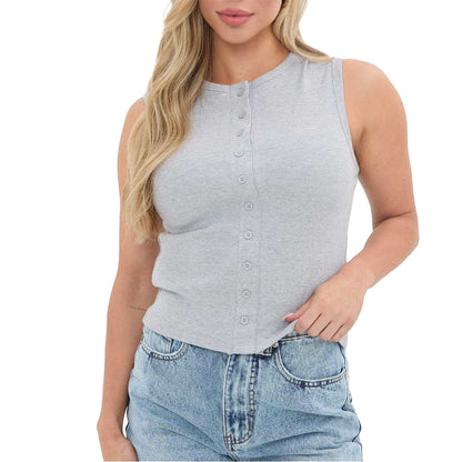 Grey Marl - Front - I Saw It First Womens-Ladies Button Front Fitted Sleeveless Crop Top