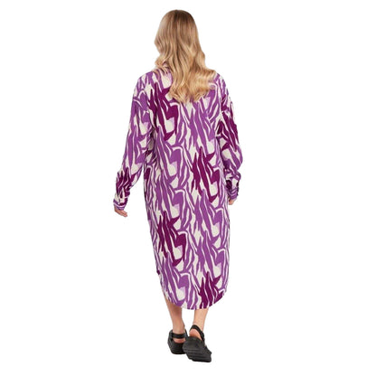 Purple - Back - Influence Womens-Ladies Zebra Print Tailored Midi Shirt Dress