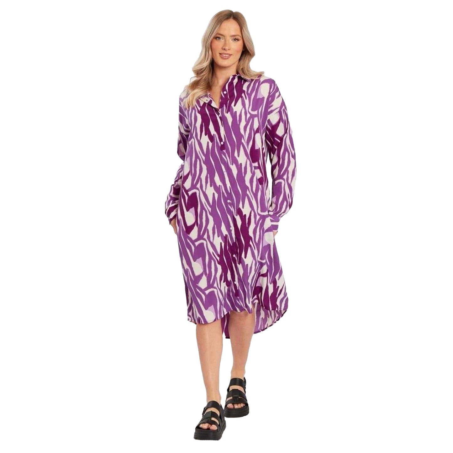 Purple - Front - Influence Womens-Ladies Zebra Print Tailored Midi Shirt Dress
