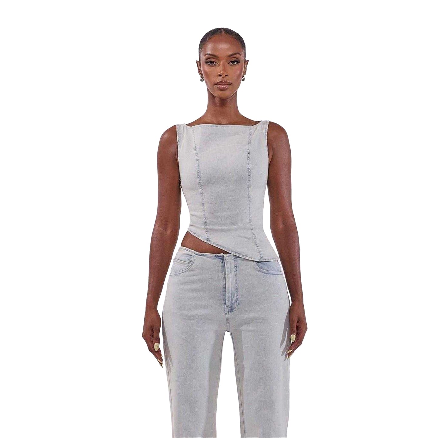 Light Blue - Side - Mars Womens-Ladies Mika Washed Denim Top