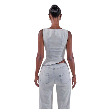 Light Blue - Lifestyle - Mars Womens-Ladies Mika Washed Denim Top