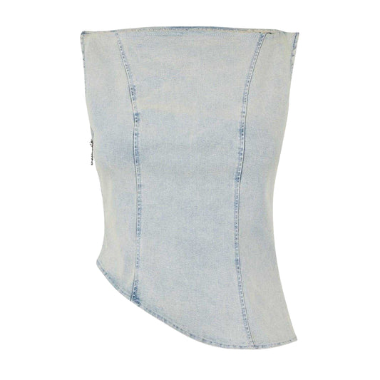 Light Blue - Front - Mars Womens-Ladies Mika Washed Denim Top