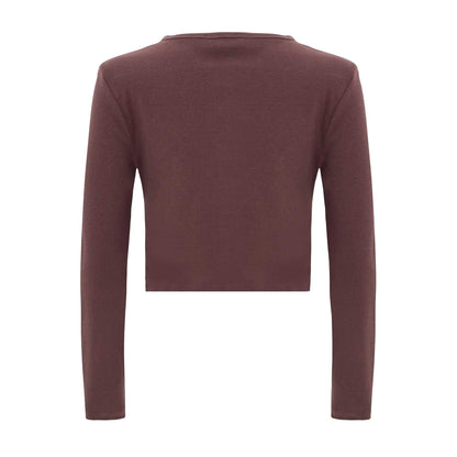 Brown - Back - I Saw It First Womens-Ladies Rib Knit Long-Sleeved Top
