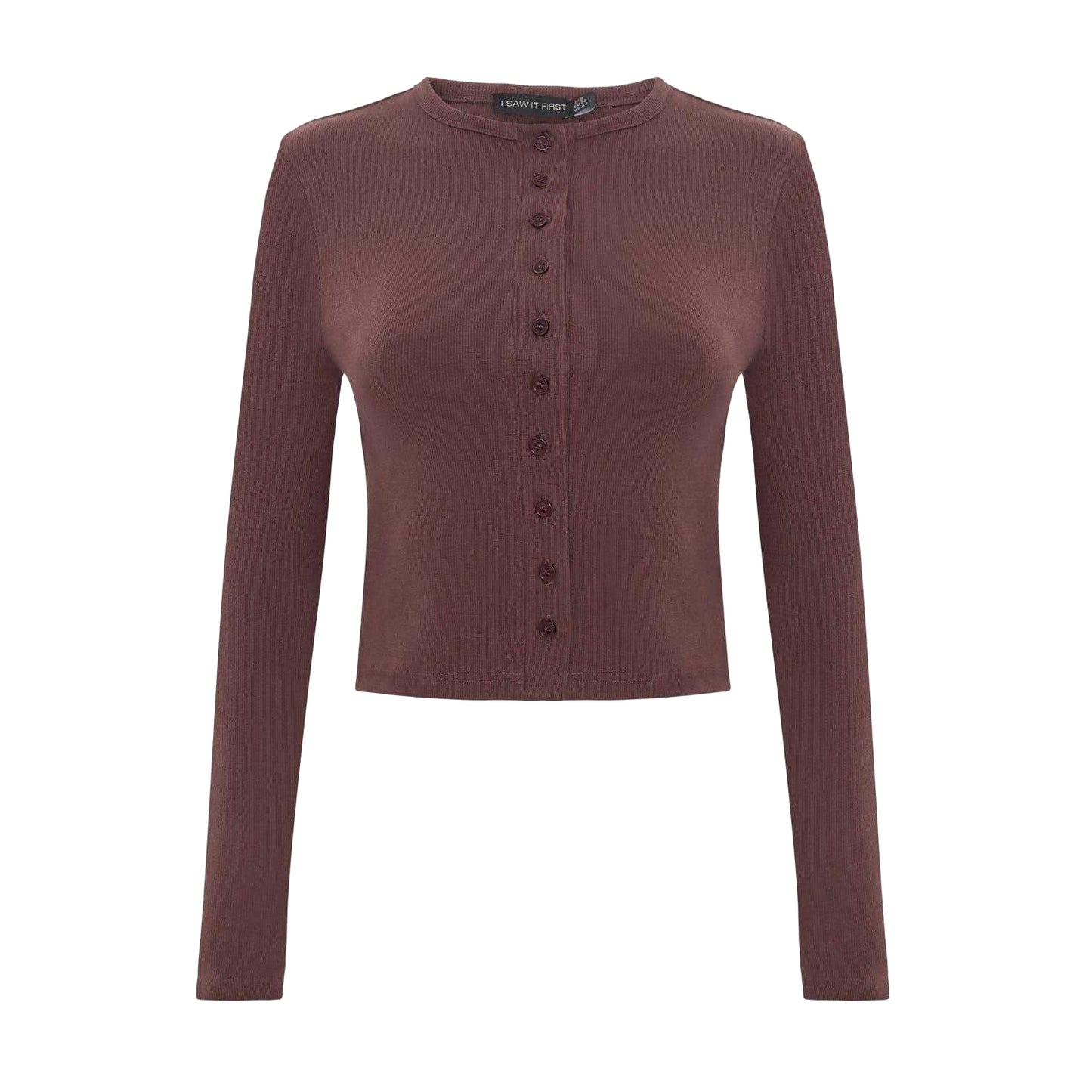Brown - Front - I Saw It First Womens-Ladies Rib Knit Long-Sleeved Top