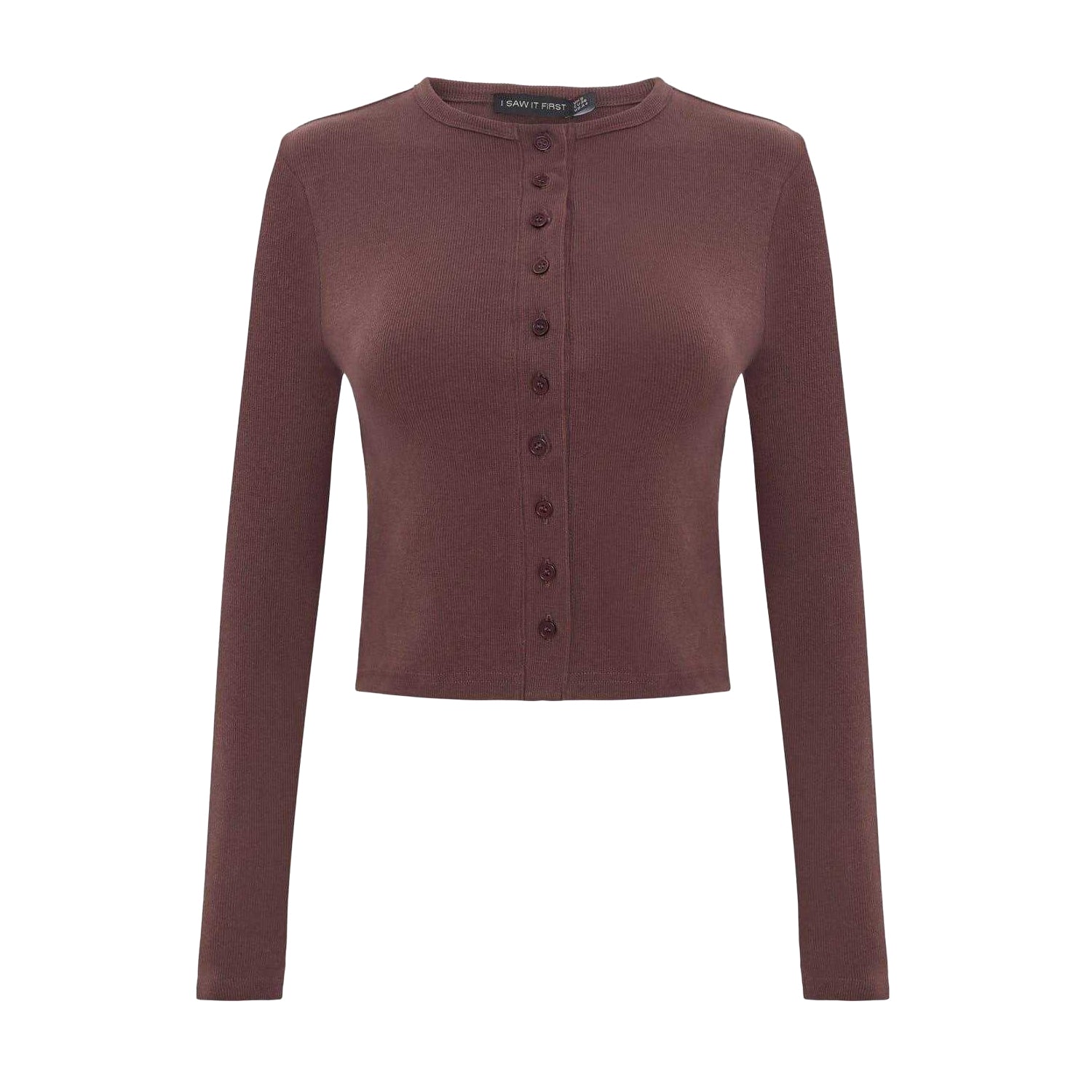 Brown - Front - I Saw It First Womens-Ladies Rib Knit Long-Sleeved Top