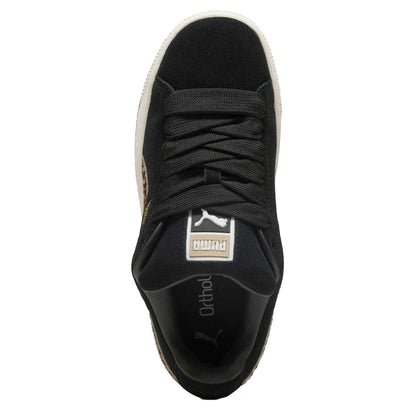 Black-Brown - Side - Puma Womens-Ladies XL Leo Leopard Print Suede Trainers