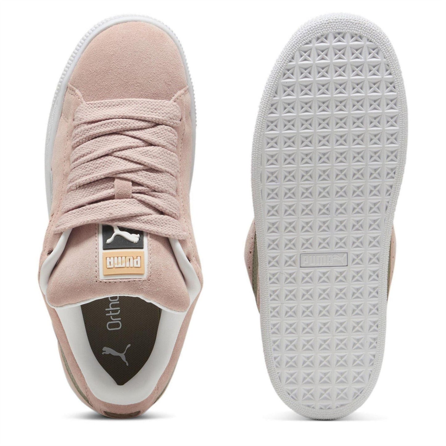 Pink-White - Side - Puma Womens-Ladies XL Leo Leopard Print Suede Trainers