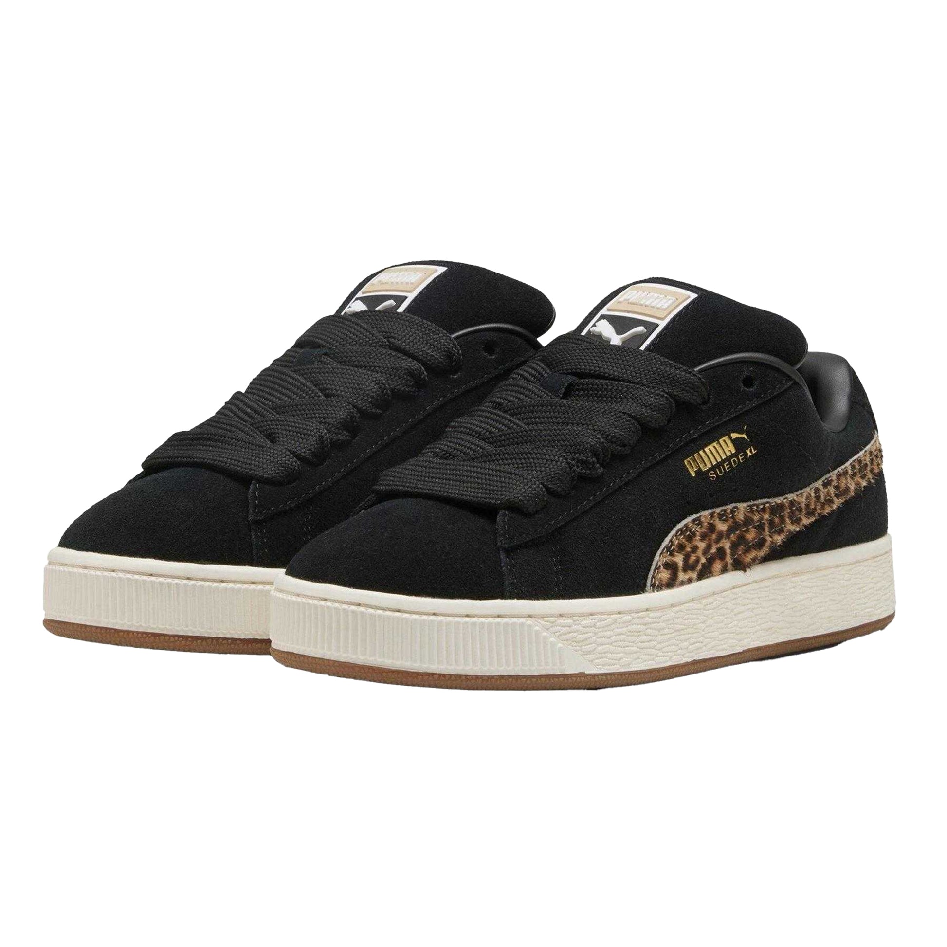 Black-Brown - Close up - Puma Womens-Ladies XL Leo Leopard Print Suede Trainers