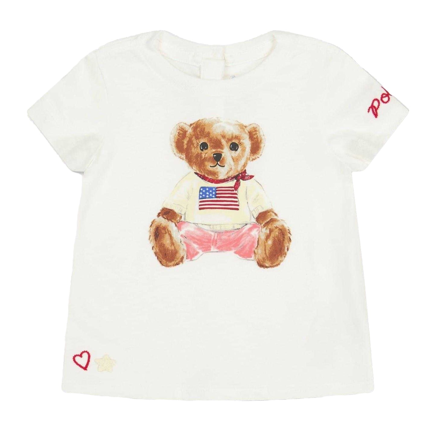 White-Pink - Front - Ralph Lauren Childrens-Kids Polo Bear Embroidered T-Shirt