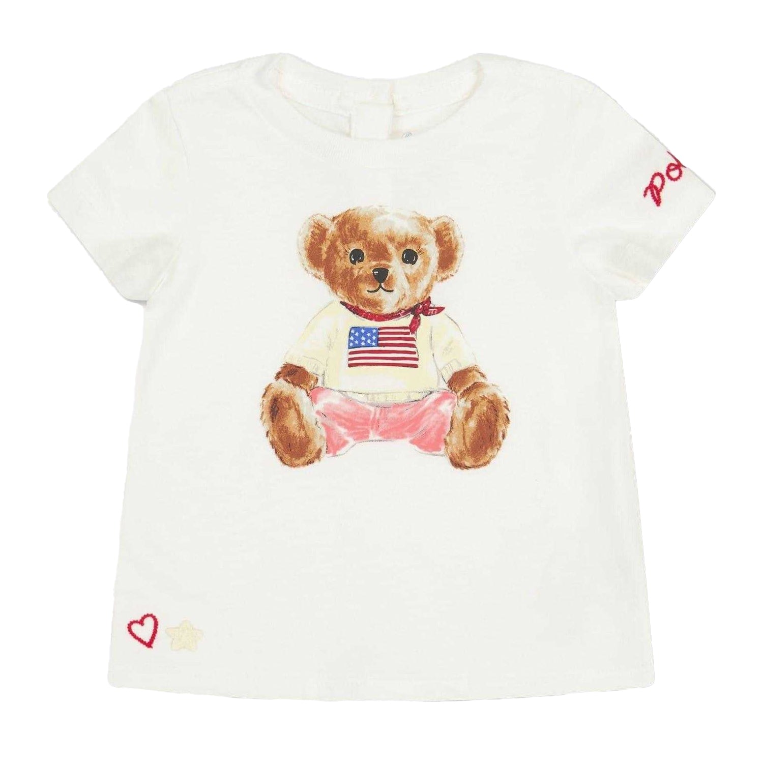 White-Pink - Front - Ralph Lauren Childrens-Kids Polo Bear Embroidered T-Shirt
