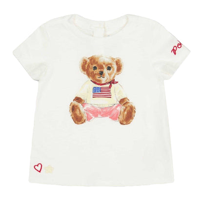 White-Pink - Front - Ralph Lauren Childrens-Kids Polo Bear Embroidered T-Shirt