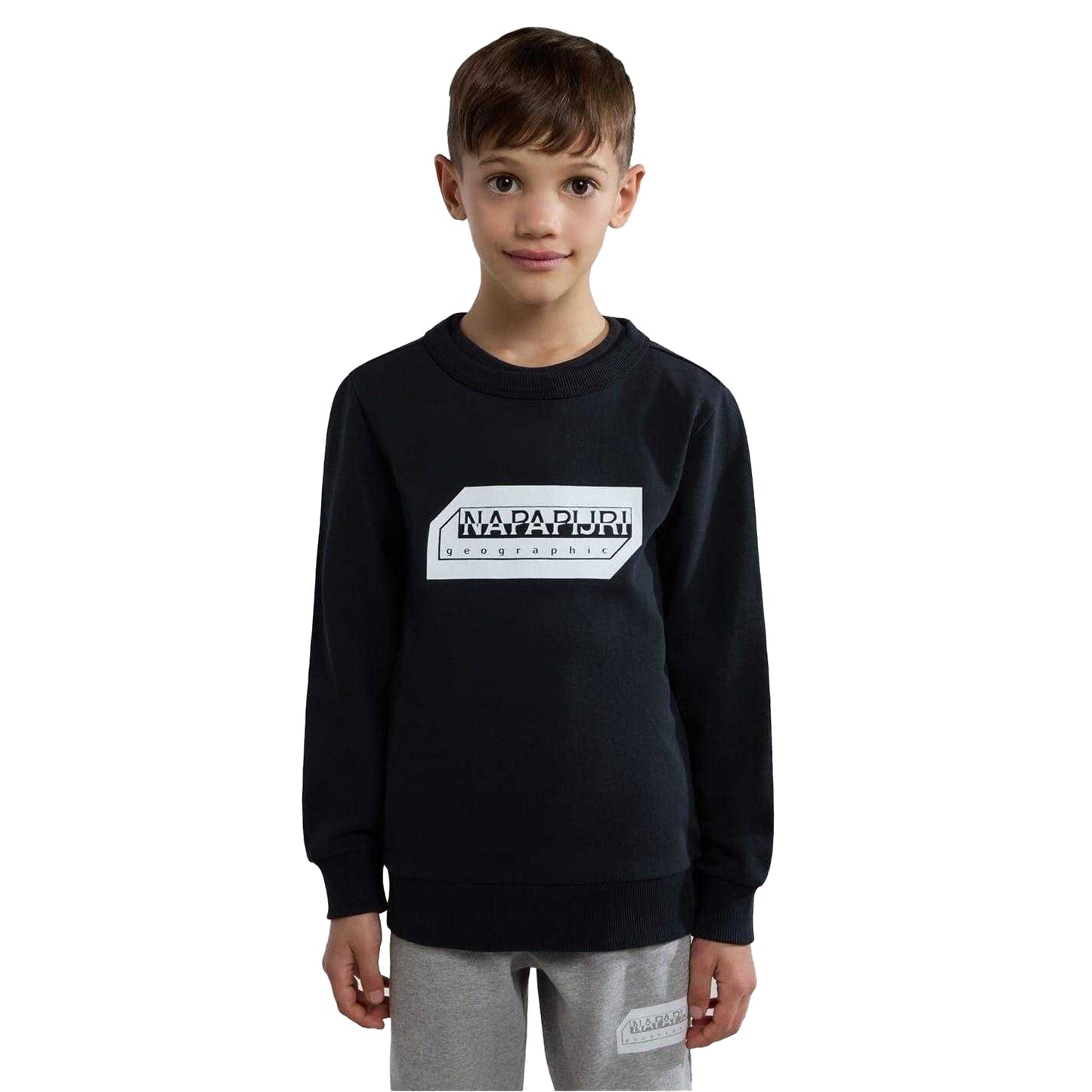 Black - Front - Napapijri Childrens-Kids Kitik Print Logo Sweatshirt
