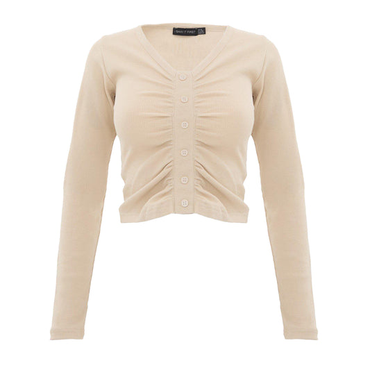 Stone - Front - I Saw It First Womens-Ladies Ruched Ribbed Top