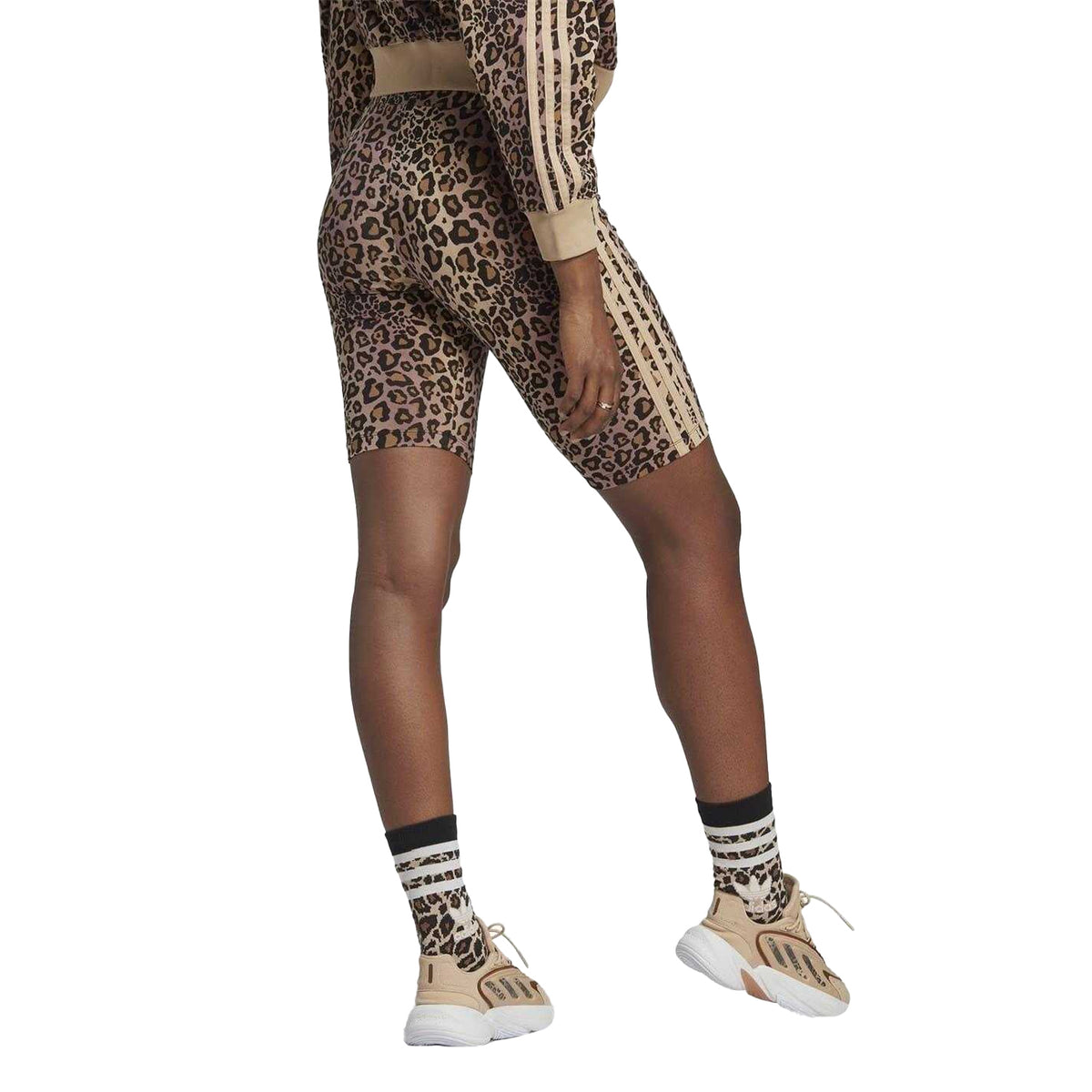 Brown - Back - Adidas Womens-Ladies Leopard Print Cycling Shorts