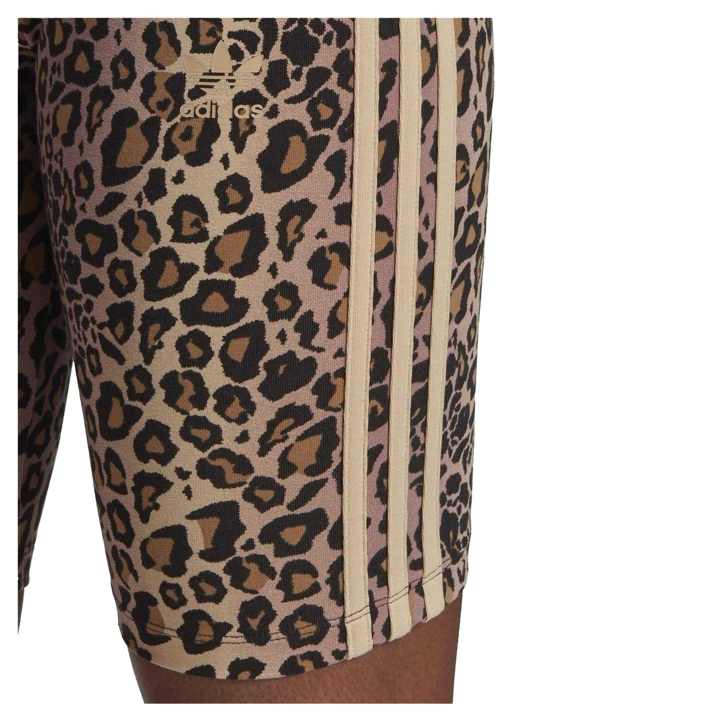 Brown - Side - Adidas Womens-Ladies Leopard Print Cycling Shorts