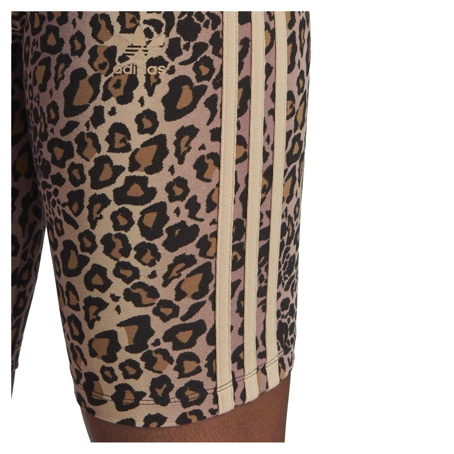 Brown - Side - Adidas Womens-Ladies Leopard Print Cycling Shorts