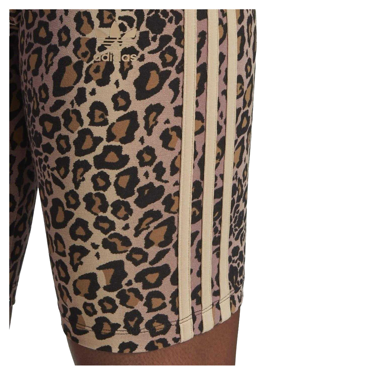 Brown - Side - Adidas Womens-Ladies Leopard Print Cycling Shorts