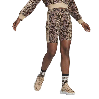 Brown - Pack Shot - Adidas Womens-Ladies Leopard Print Cycling Shorts