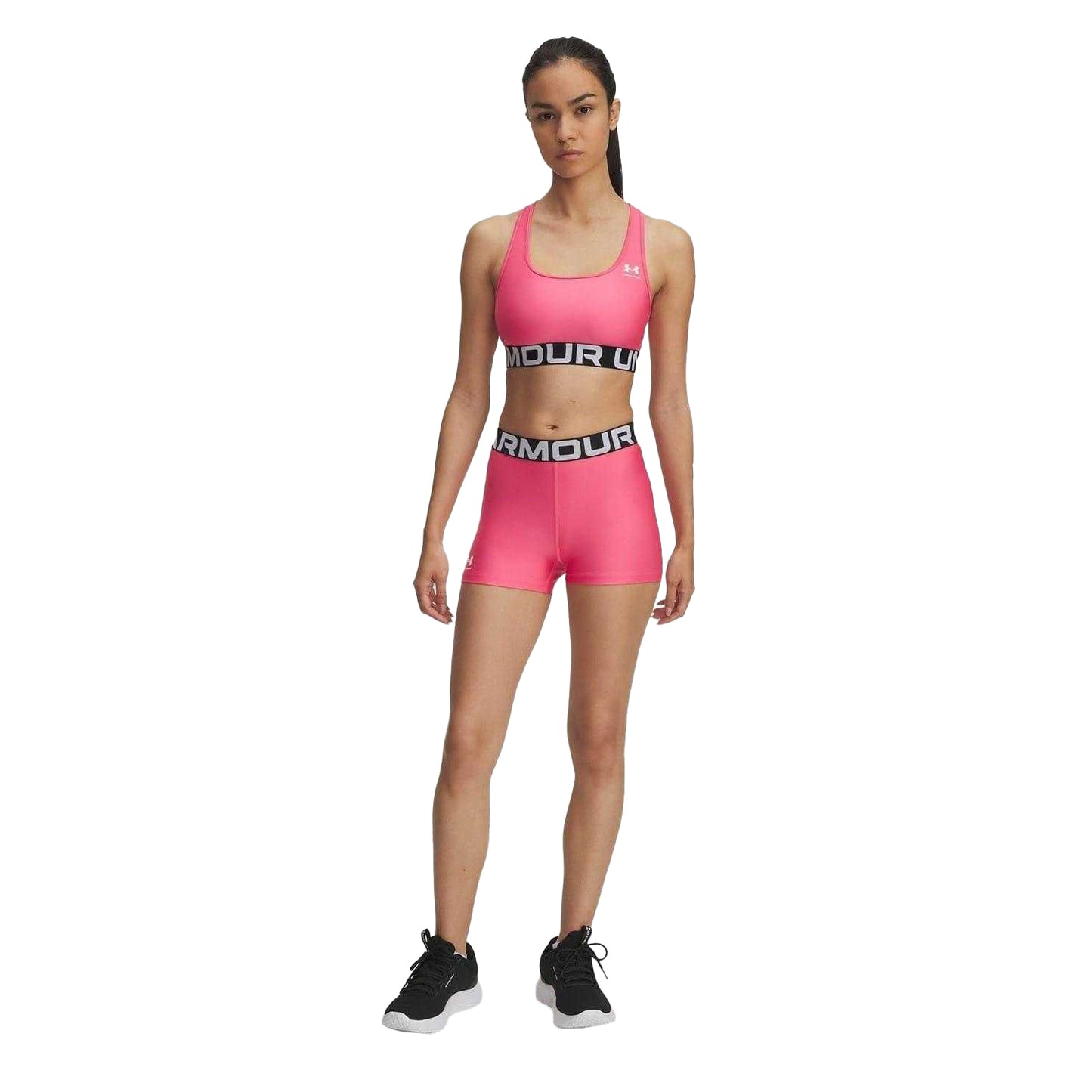 Super Pink - Side - Under Armour Womens-Ladies HeatGear Compression Shorts