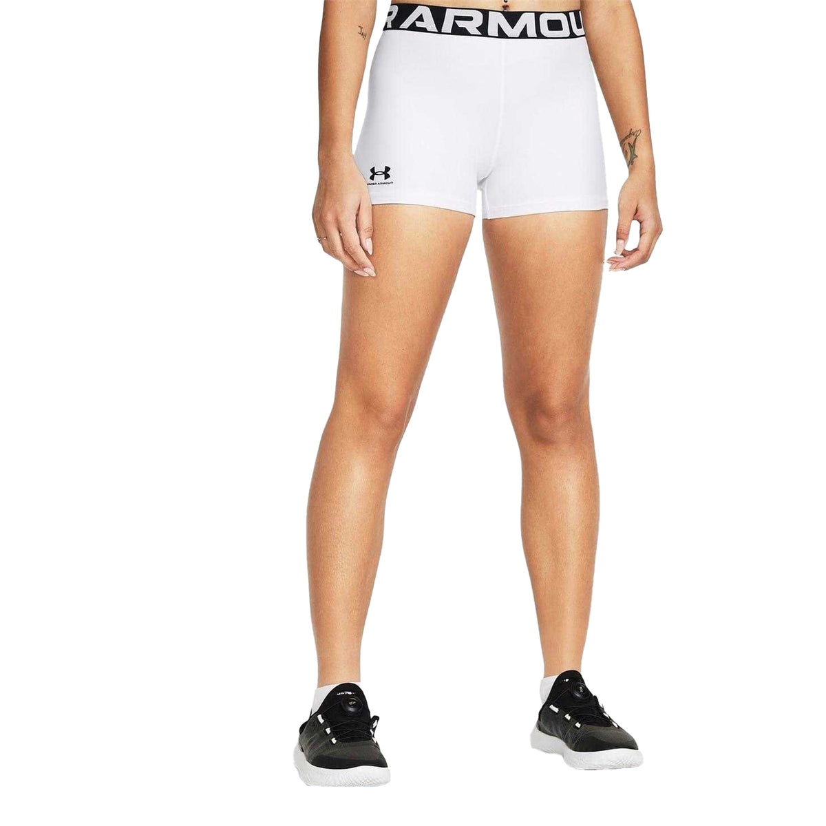 White - Side - Under Armour Womens-Ladies HeatGear Compression Shorts