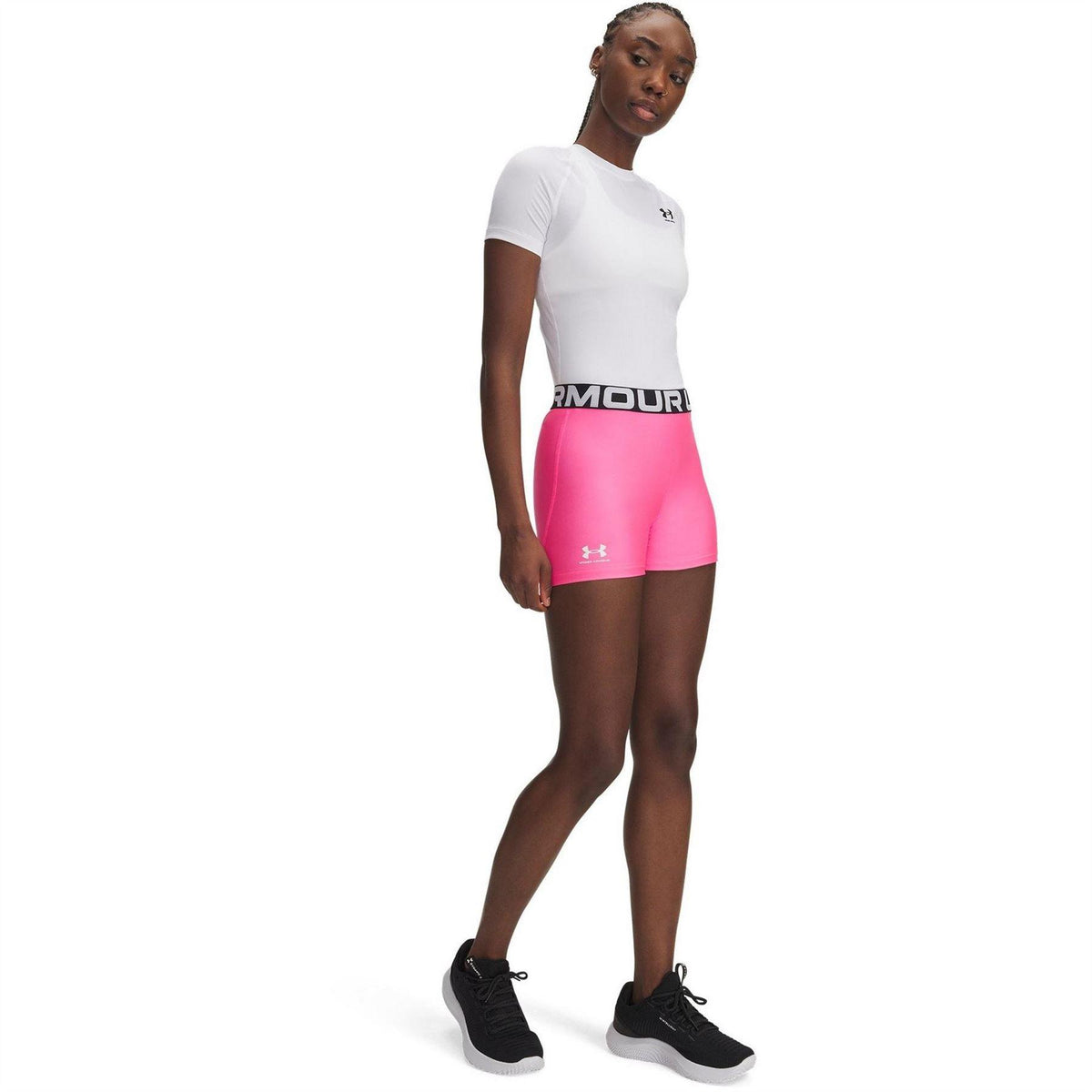 Pink - Side - Under Armour Womens-Ladies HeatGear Compression Shorts