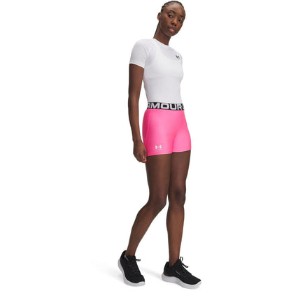 Pink - Side - Under Armour Womens-Ladies HeatGear Compression Shorts