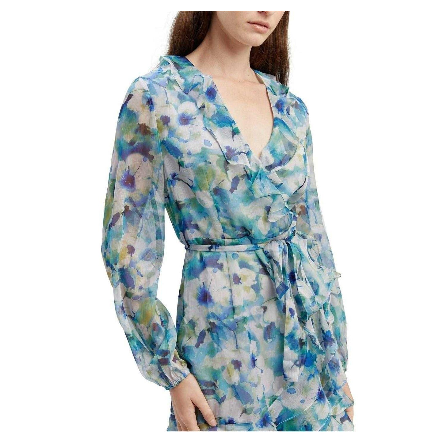 Blue-Green - Side - Bardot Womens-Ladies Frill Chiffon Wrap Dress