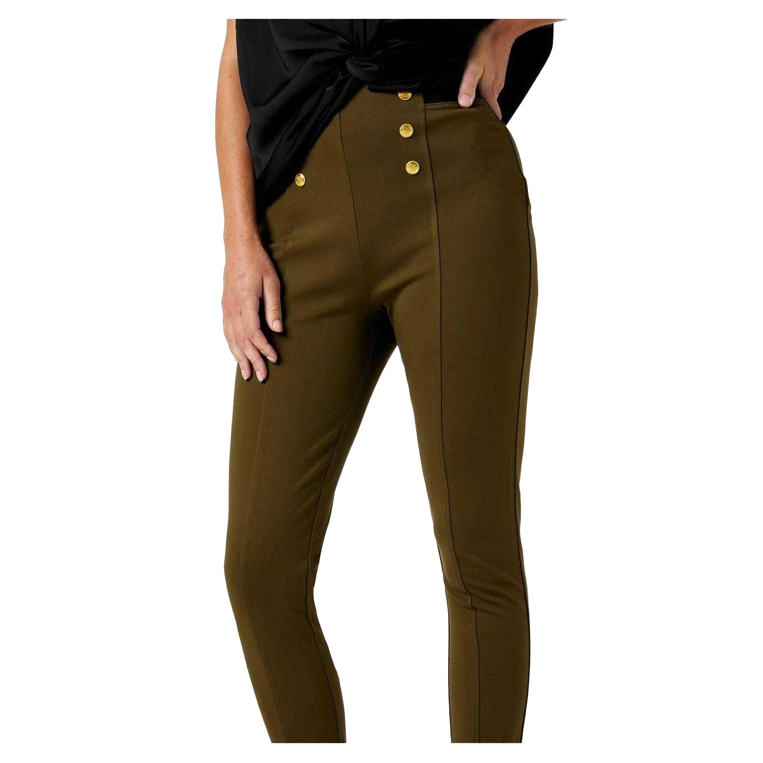 Khaki Green - Side - Biba Womens-Ladies Ponte Slim Leggings