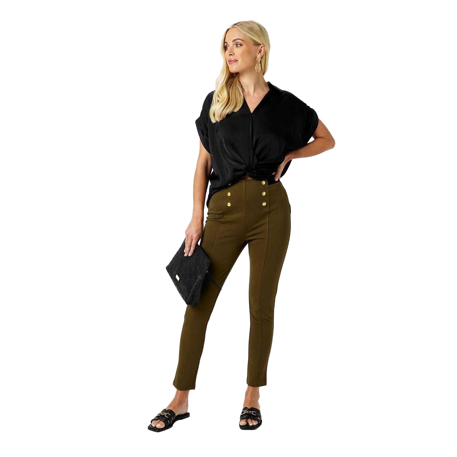 Khaki Green - Lifestyle - Biba Womens-Ladies Ponte Slim Leggings