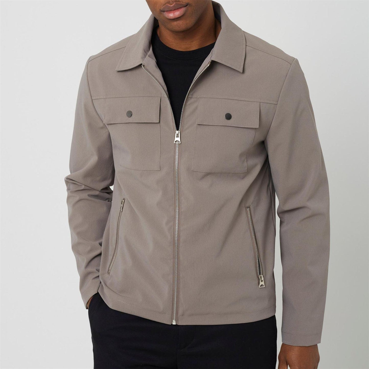 Taupe - Front - Brave Soul Mens Overshirt