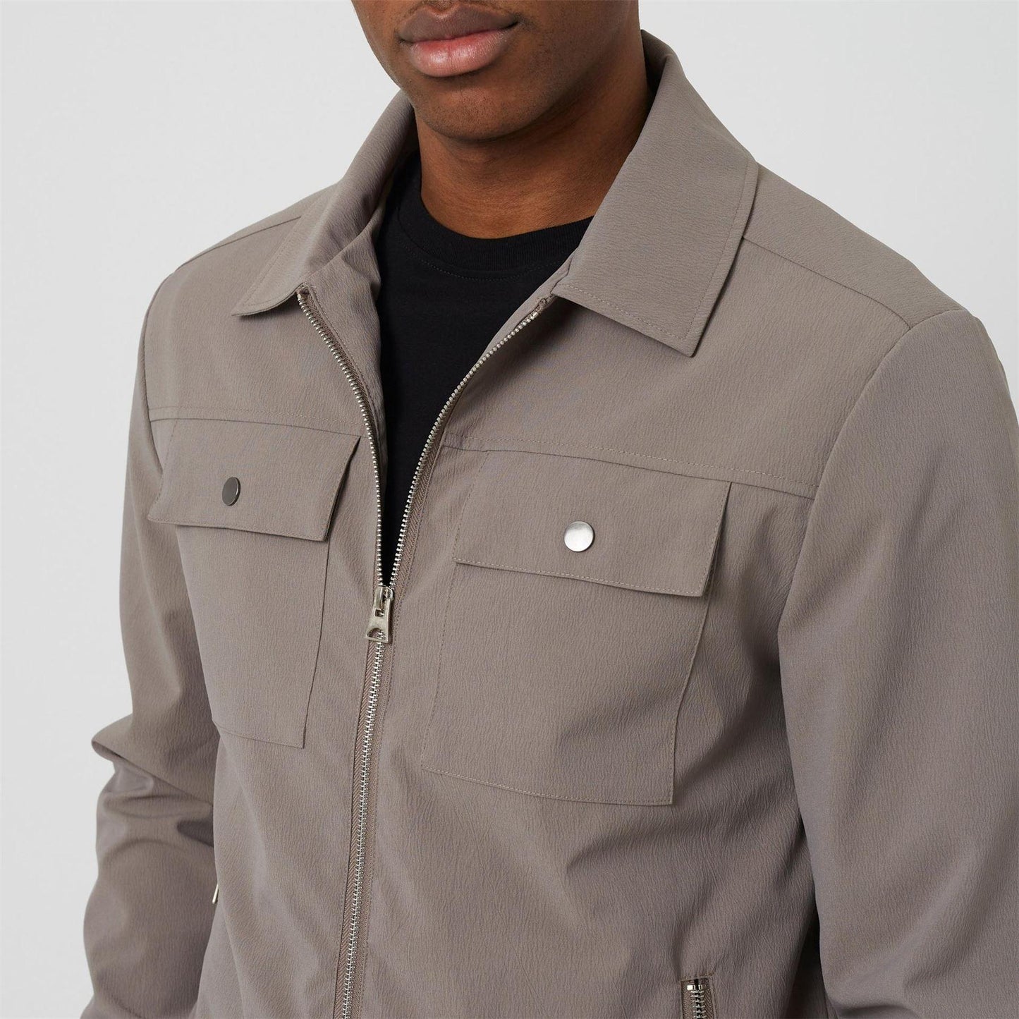 Taupe - Side - Brave Soul Mens Overshirt