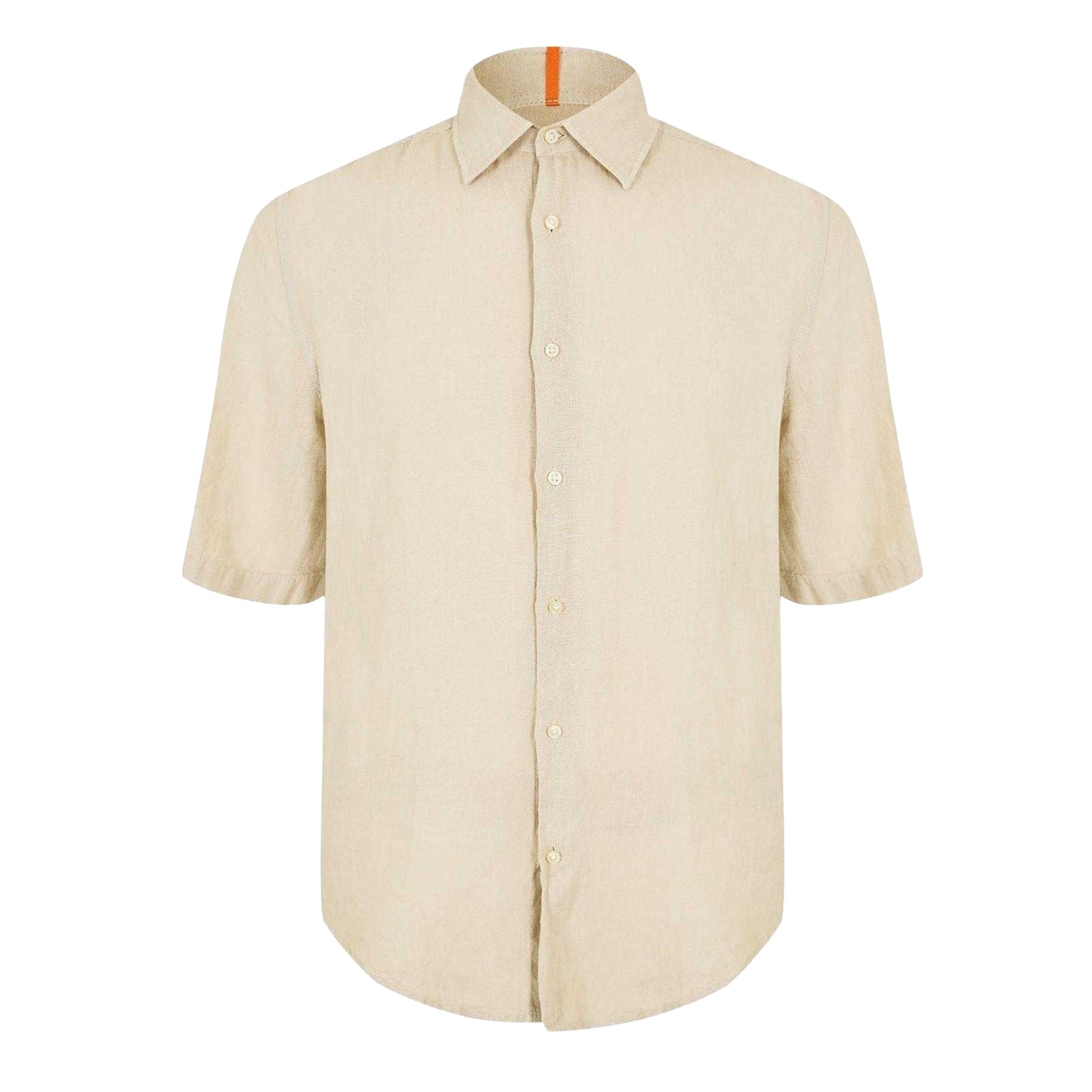 Light Beige - Front - Boss Mens Linen Short-Sleeved Shirt
